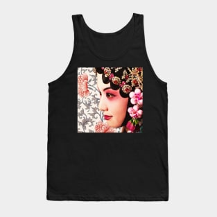 Chinese Opera Star Blue with Pastel Traditional Floral Pattern- Hong Kong Retro Tank Top